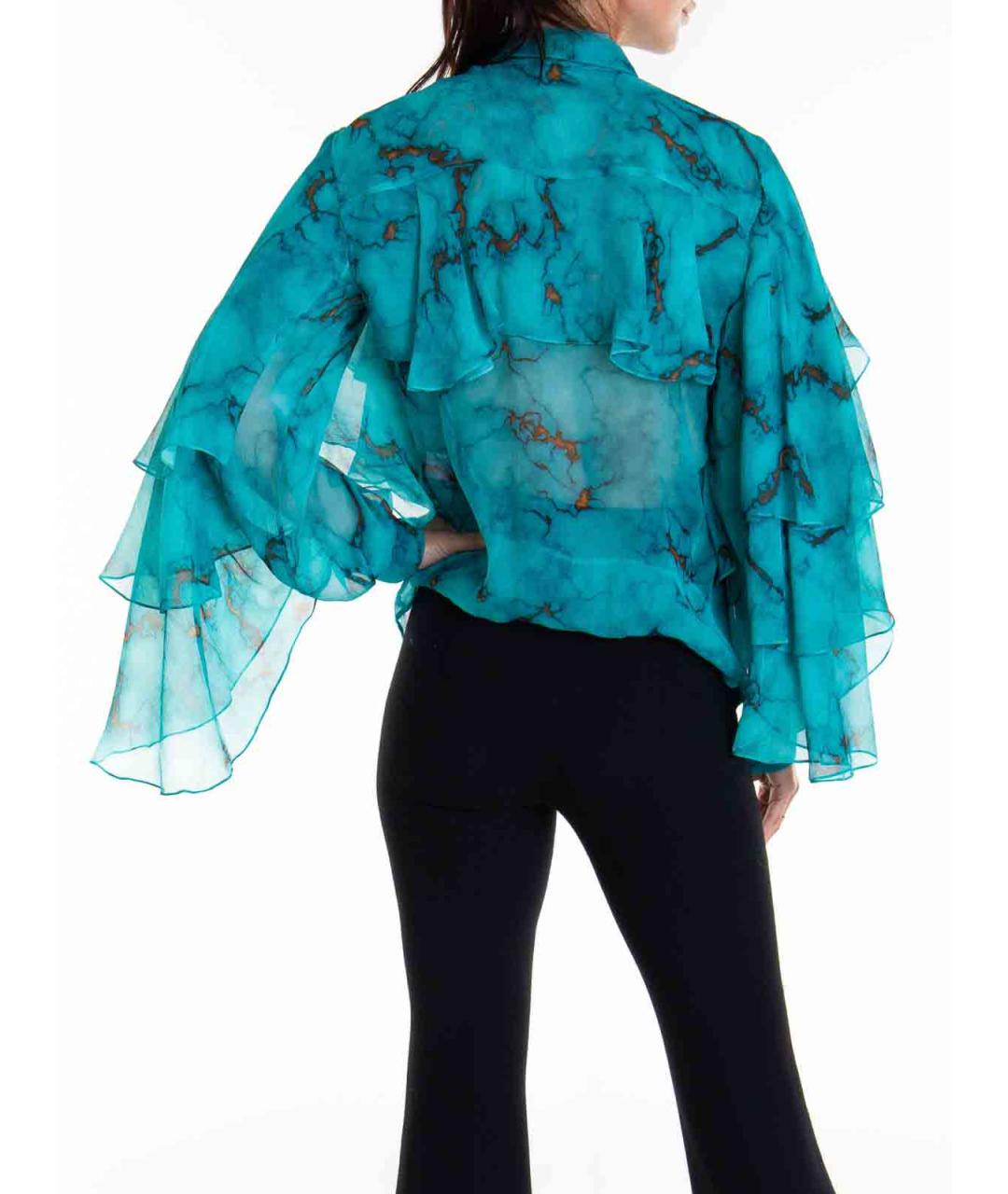 ROBERTO CAVALLI Бирюзовая шелковая рубашка, фото 4