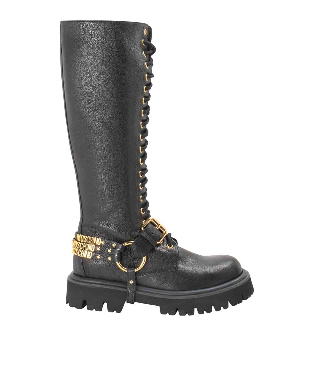 MOSCHINO Черные кожаные сапоги, фото 1