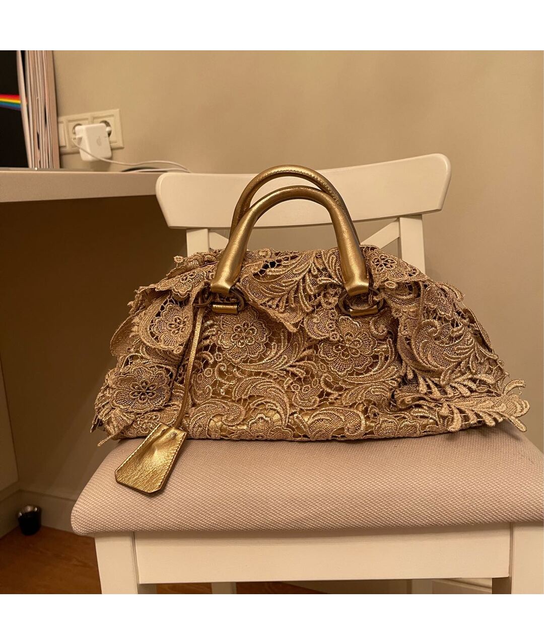 PRADA VINTAGE Золотая кожаная сумка тоут, фото 9