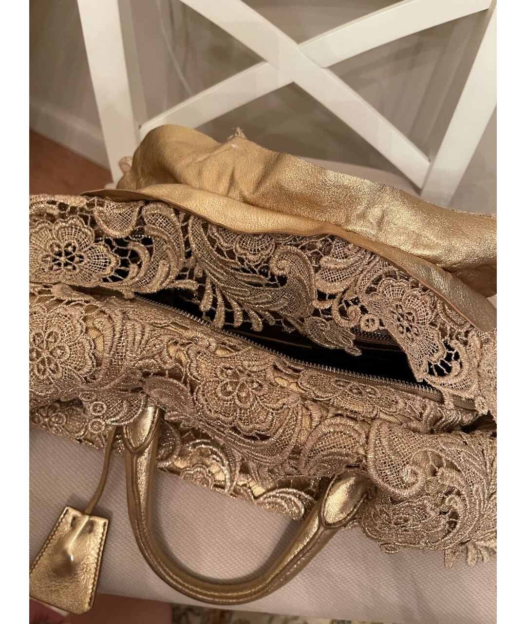 PRADA VINTAGE Золотая кожаная сумка тоут, фото 8