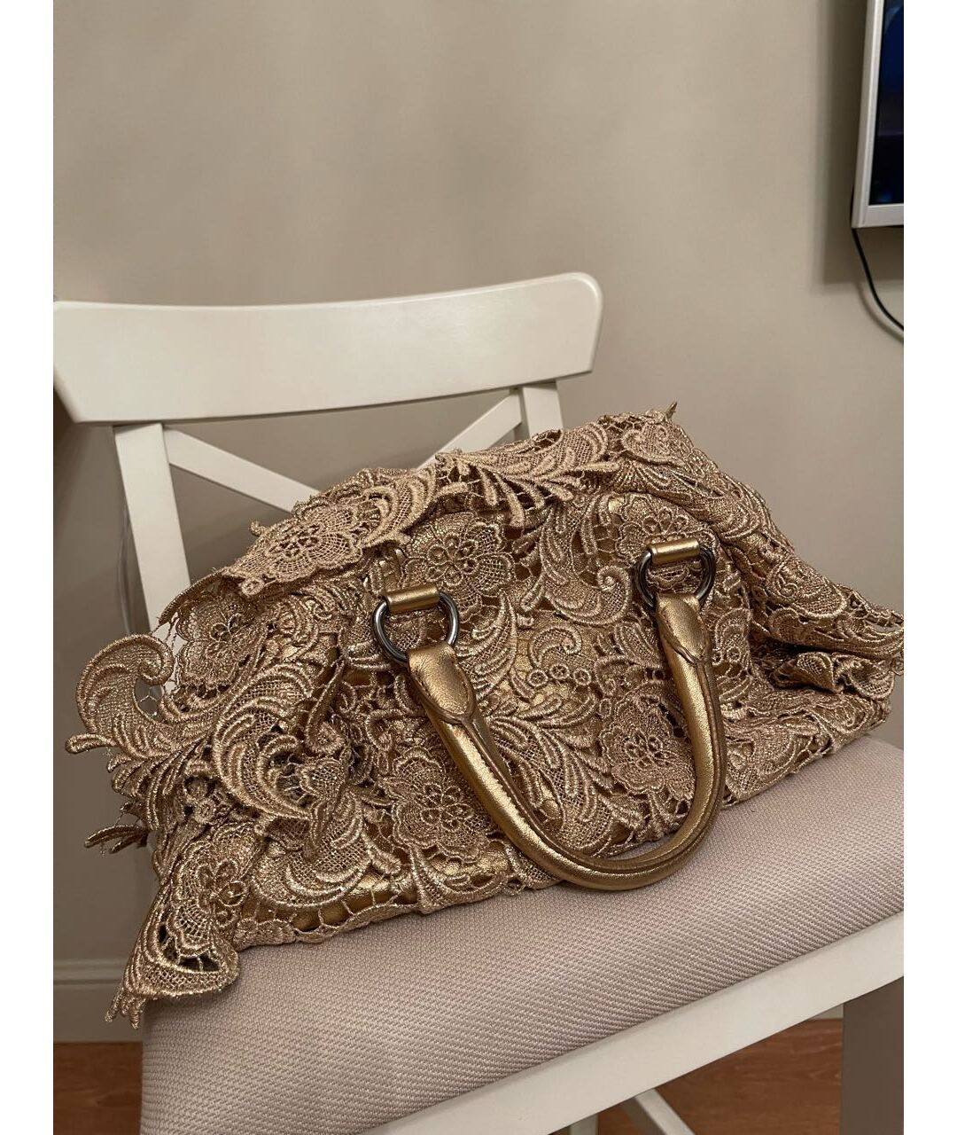 PRADA VINTAGE Золотая кожаная сумка тоут, фото 3