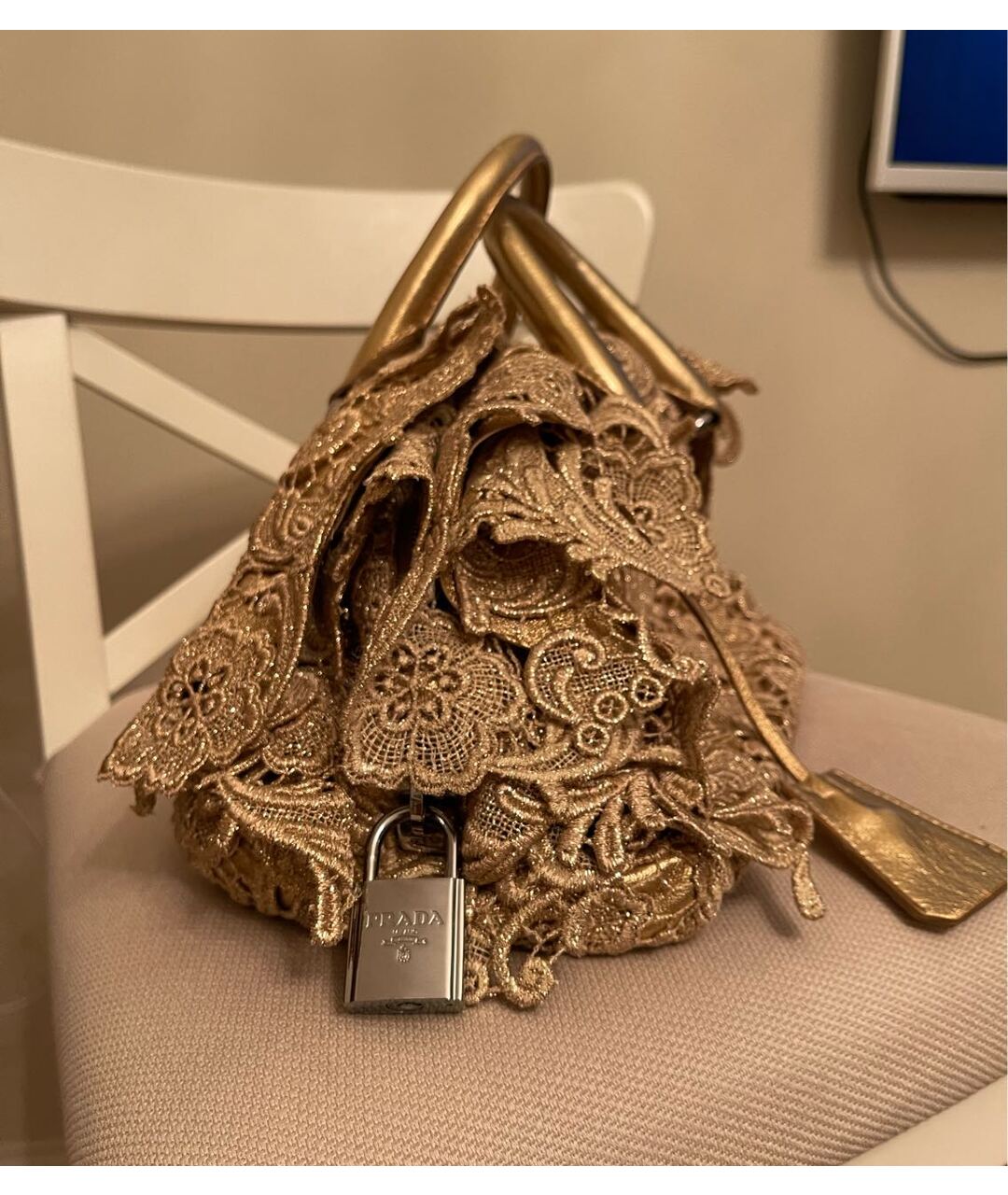 PRADA VINTAGE Золотая кожаная сумка тоут, фото 2