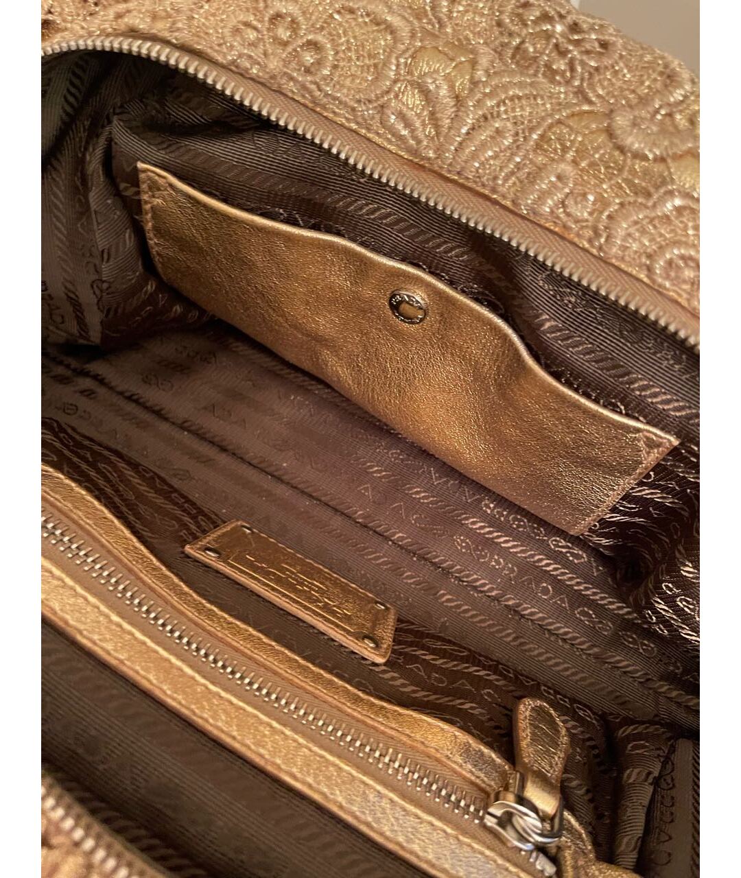 PRADA VINTAGE Золотая кожаная сумка тоут, фото 7