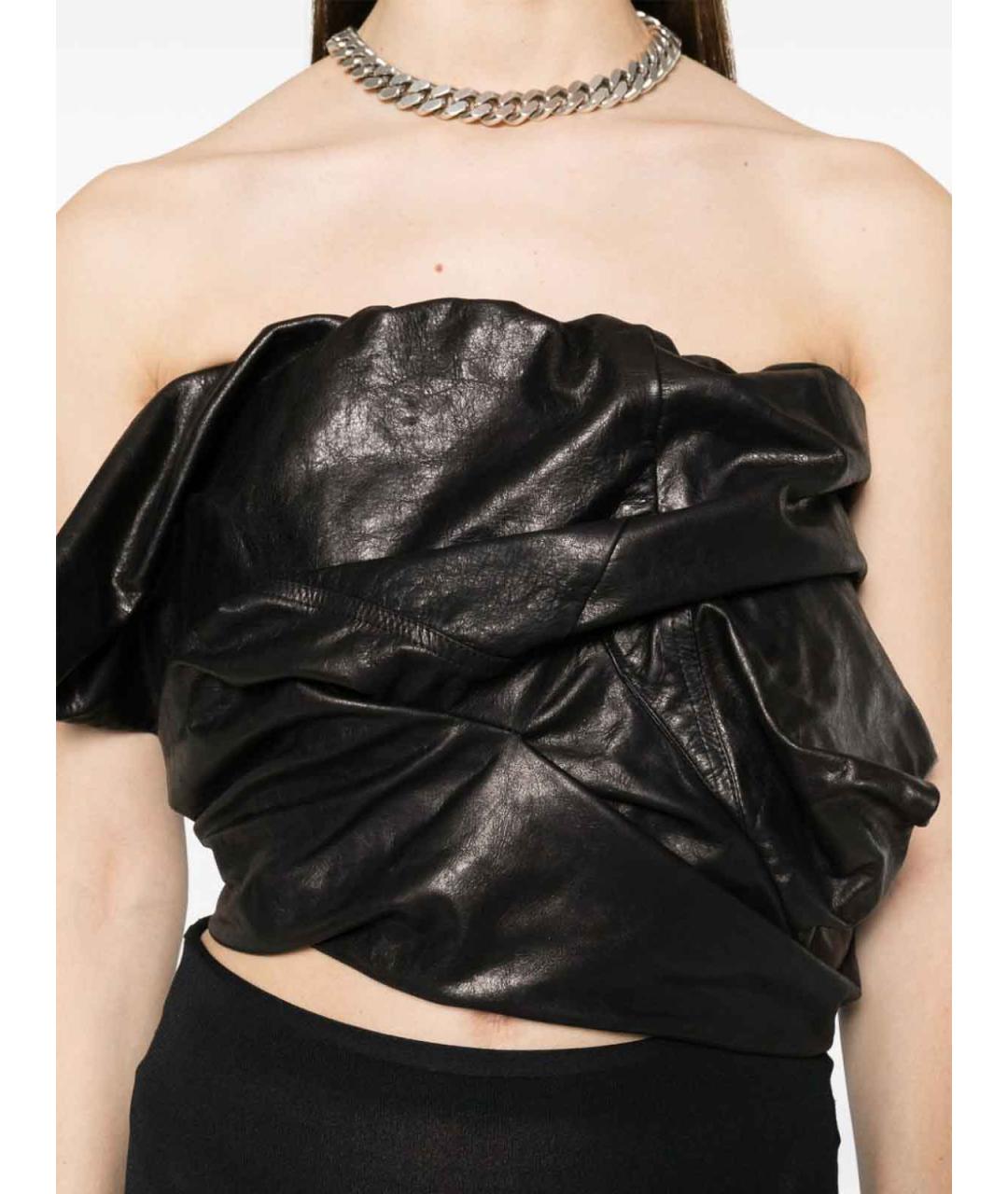 RICK OWENS Черная кожаная майка, фото 3