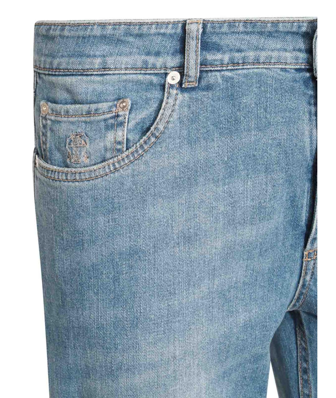 BRUNELLO CUCINELLI Синие хлопковые прямые джинсы, фото 3