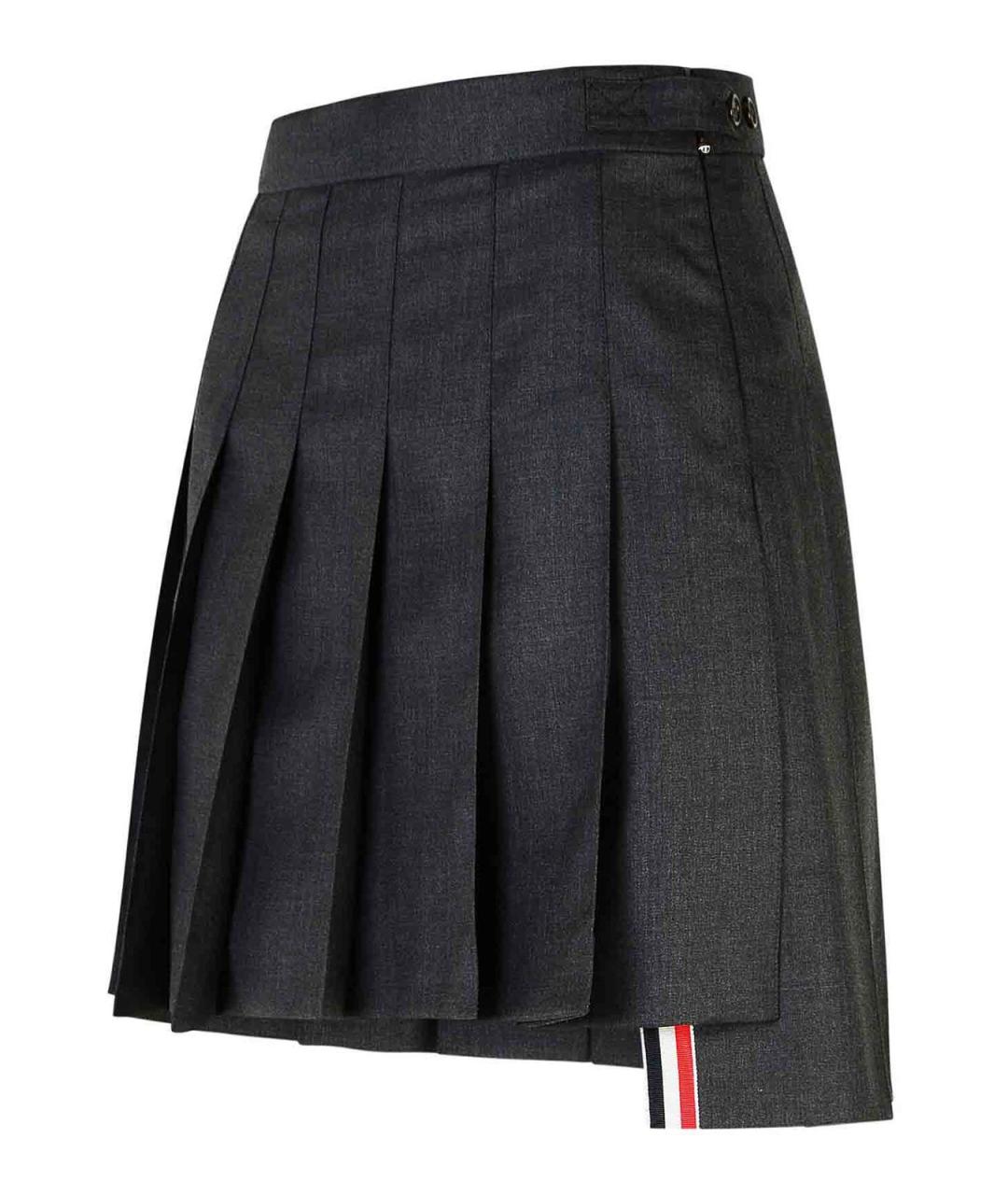 THOM BROWNE Серая шерстяная юбка мини, фото 3