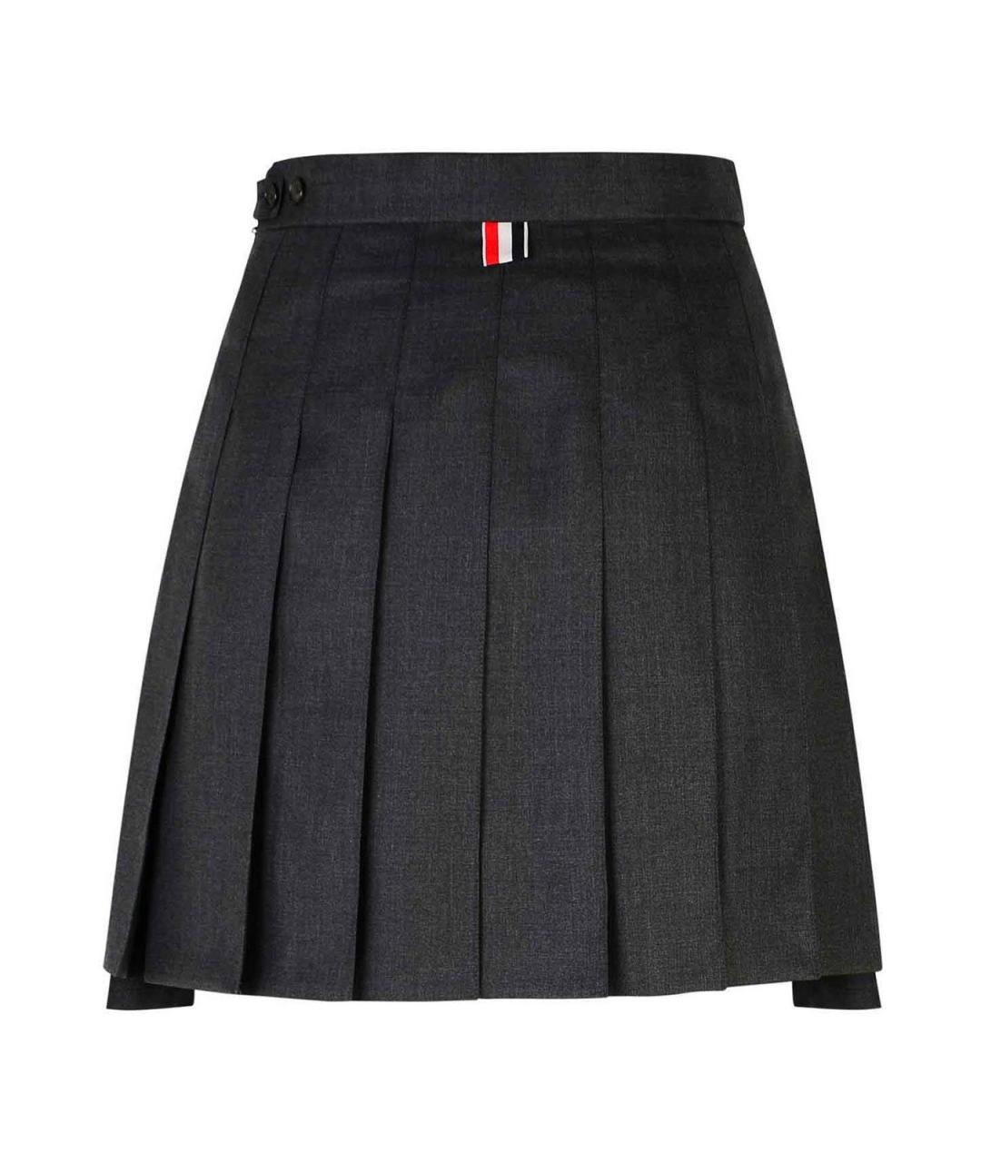 THOM BROWNE Серая шерстяная юбка мини, фото 2