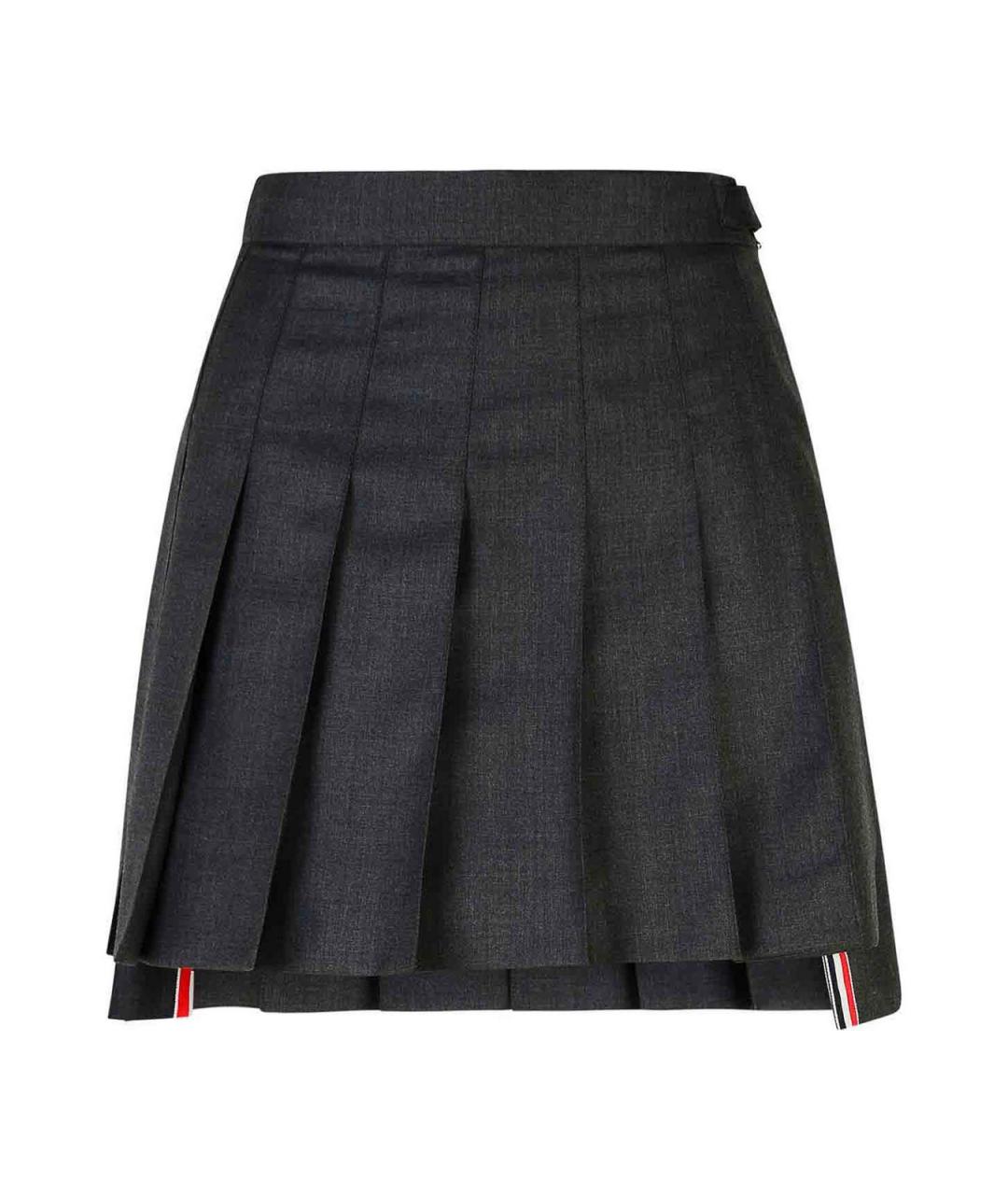 THOM BROWNE Серая шерстяная юбка мини, фото 1