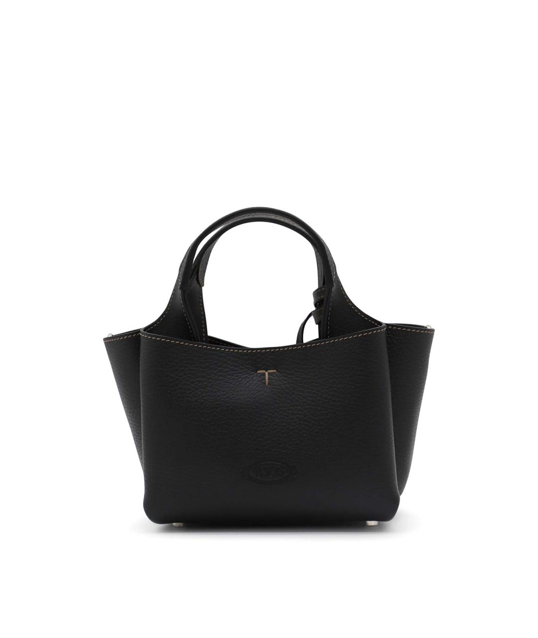 TOD'S Черная кожаная сумка тоут, фото 3
