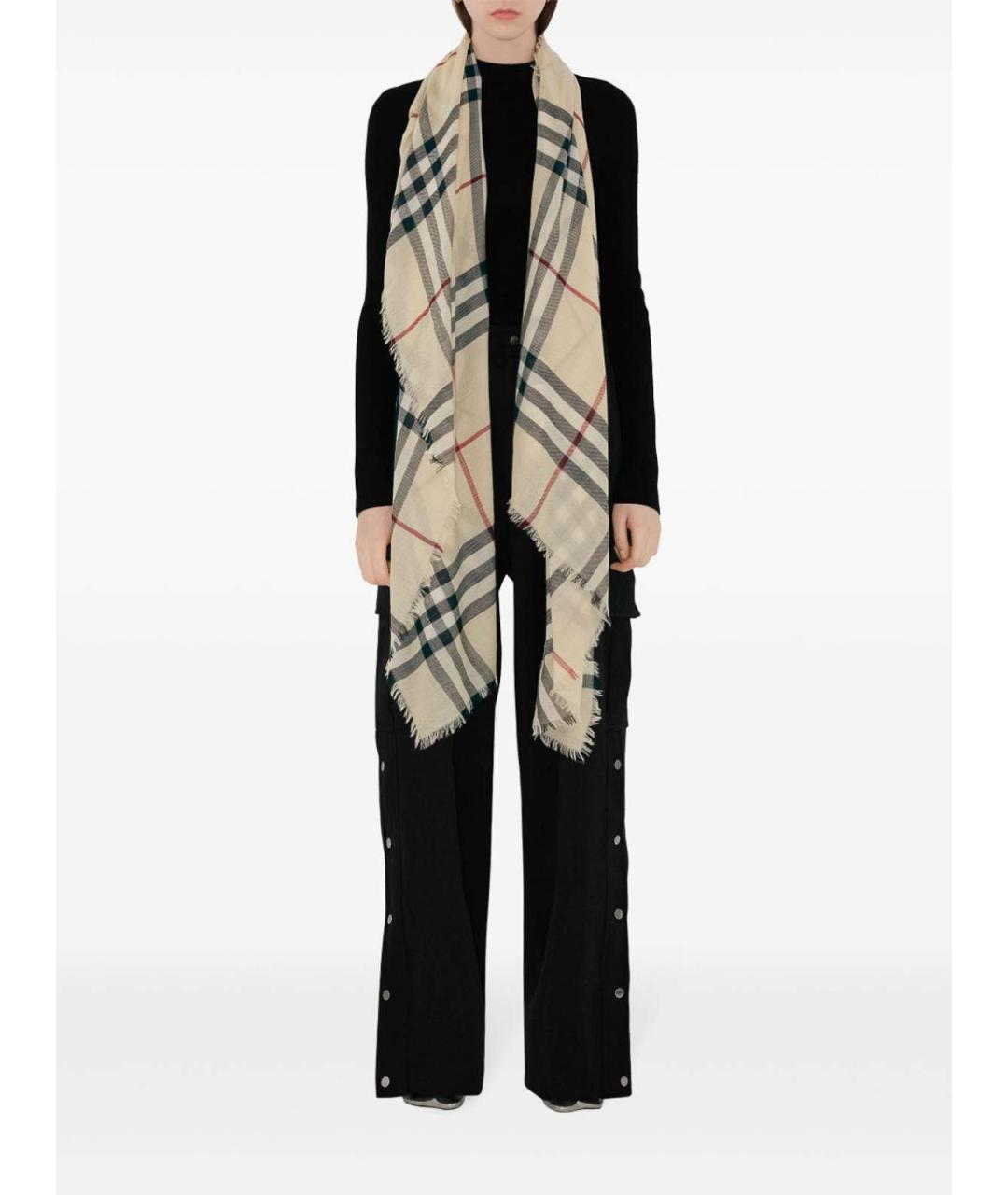BURBERRY Бежевый шерстяной шарф, фото 4