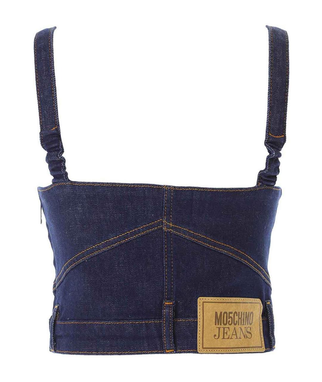 MOSCHINO JEANS Темно-синяя хлопко-эластановая майка, фото 3