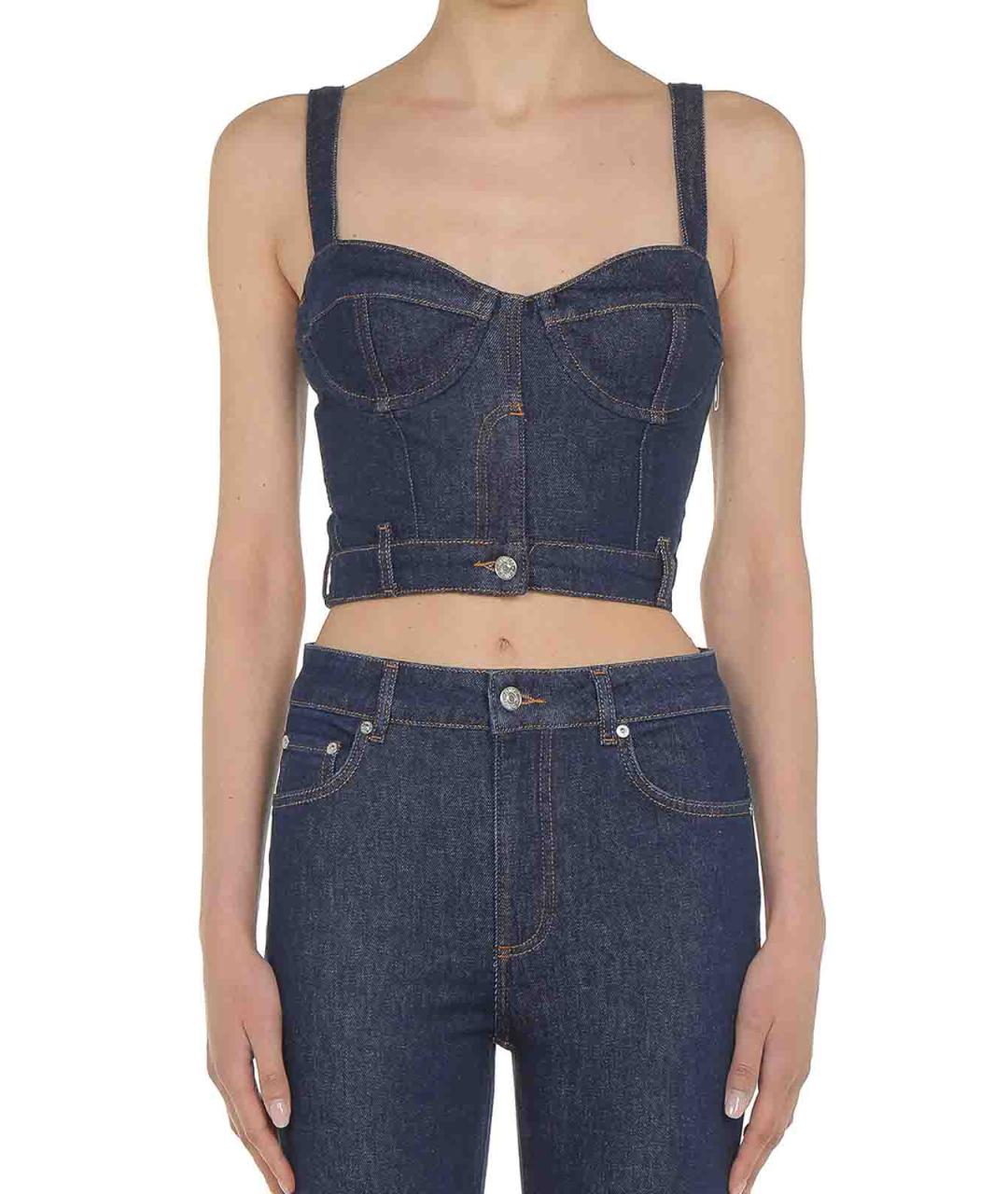 MOSCHINO JEANS Темно-синяя хлопко-эластановая майка, фото 2