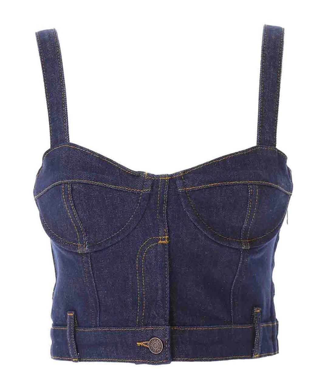 MOSCHINO JEANS Темно-синяя хлопко-эластановая майка, фото 1