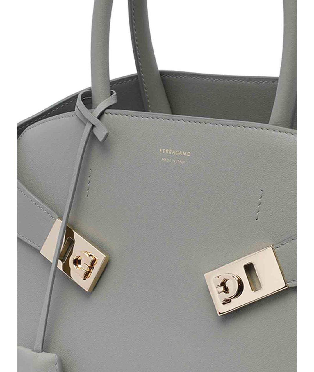 FERRAGAMO Серая кожаная сумка тоут, фото 4