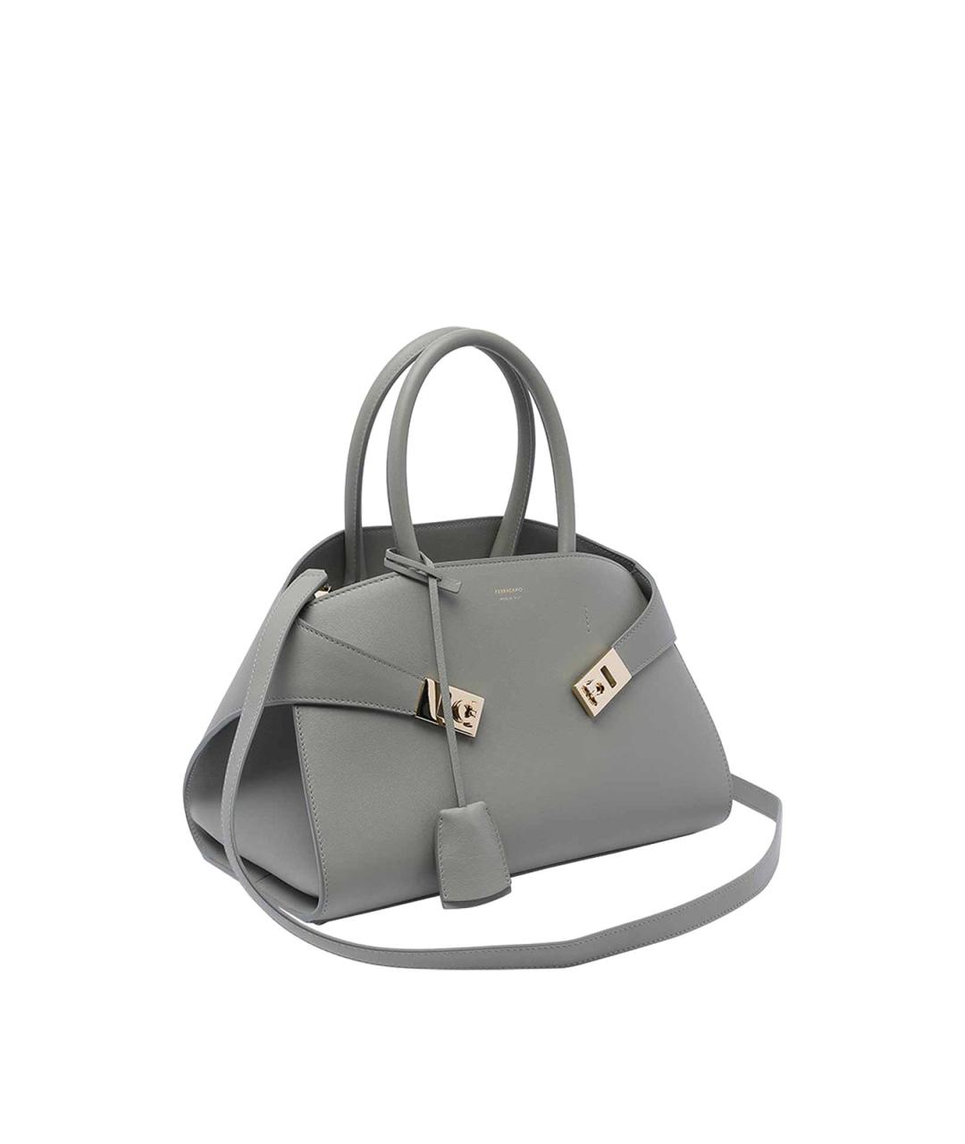FERRAGAMO Серая кожаная сумка тоут, фото 2