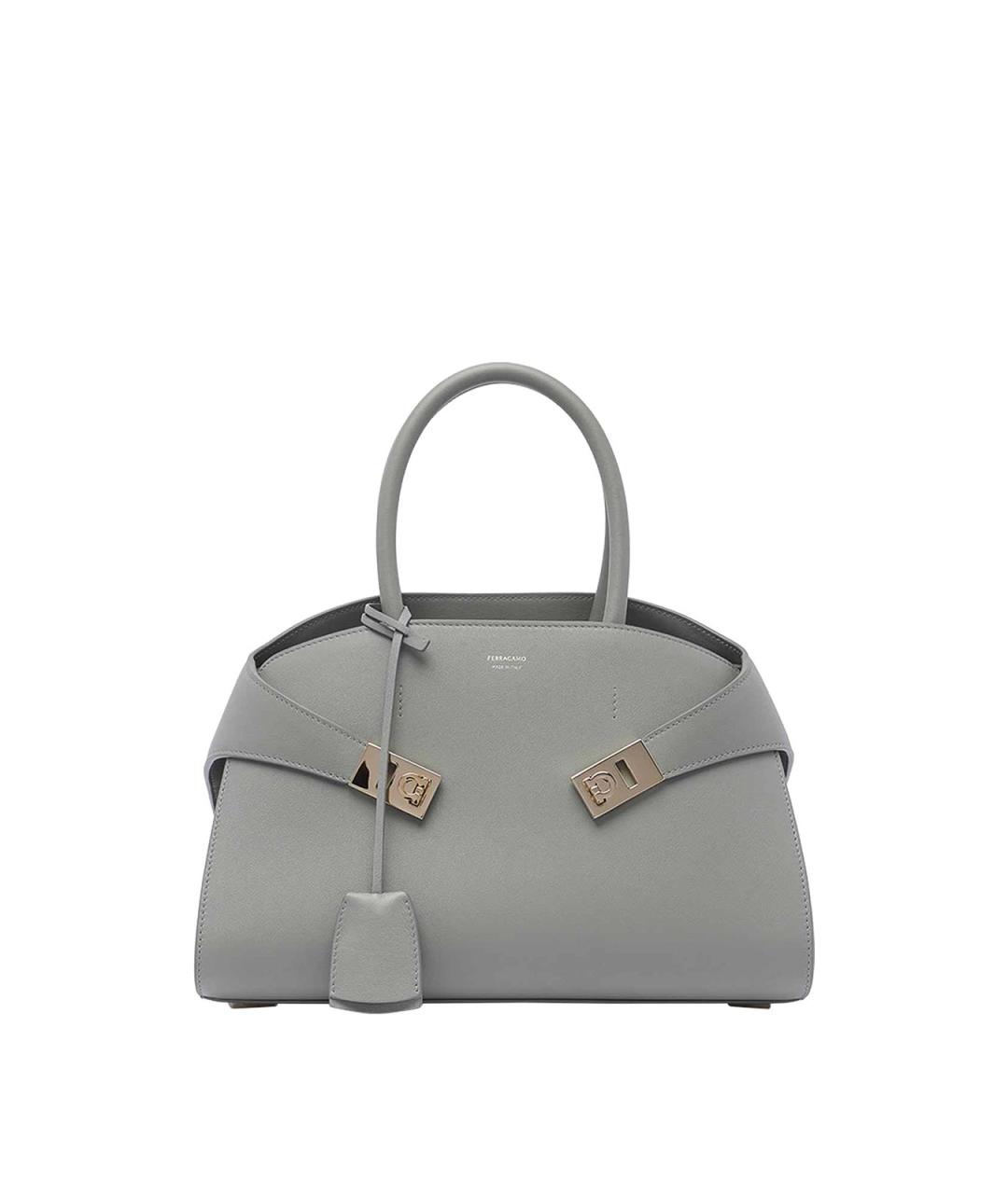 FERRAGAMO Серая кожаная сумка тоут, фото 1
