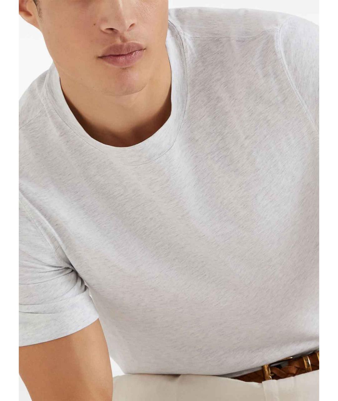 BRUNELLO CUCINELLI Серая хлопковая футболка, фото 2