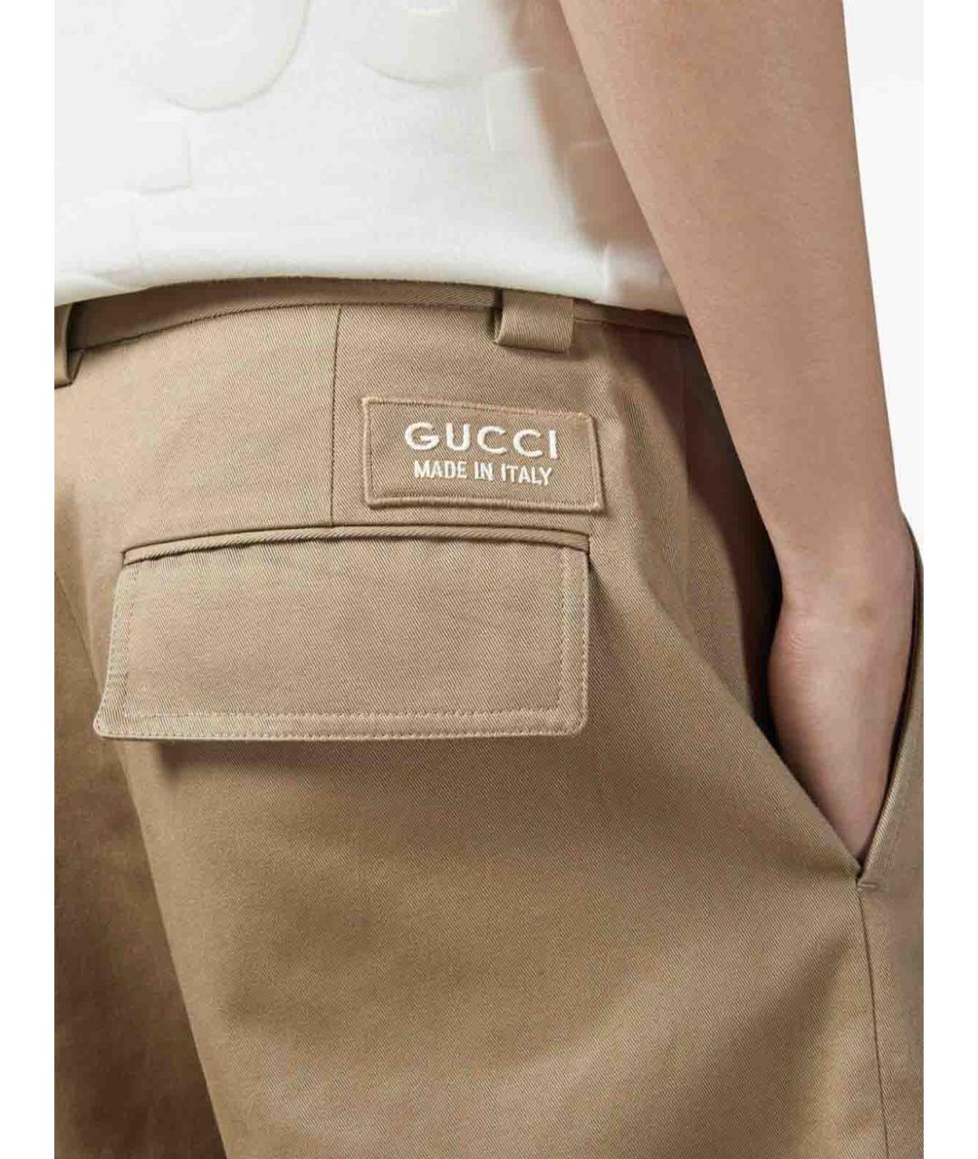 GUCCI Бежевые хлопковые повседневные брюки, фото 4