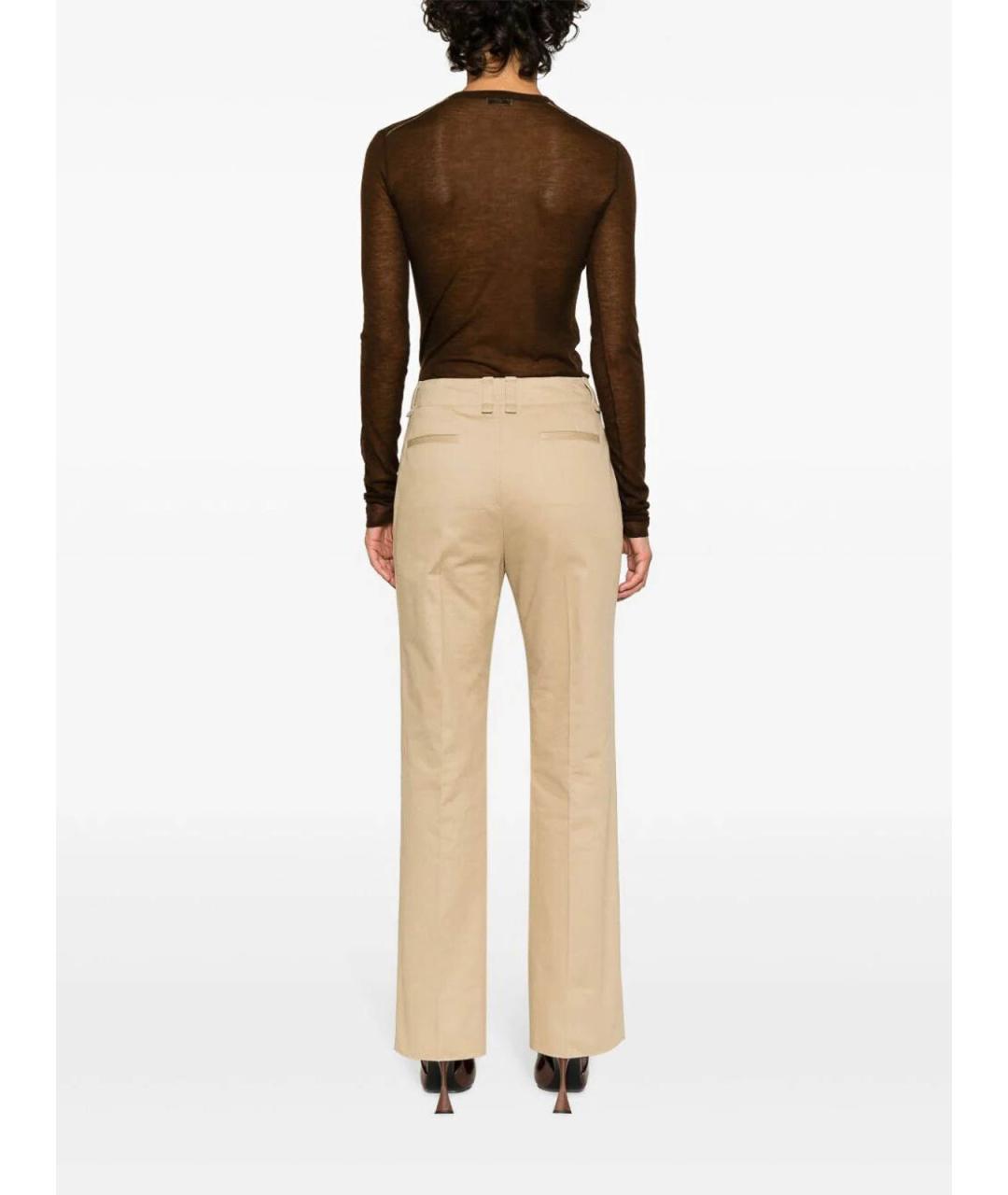 SAINT LAURENT Бежевые хлопковые прямые брюки, фото 4