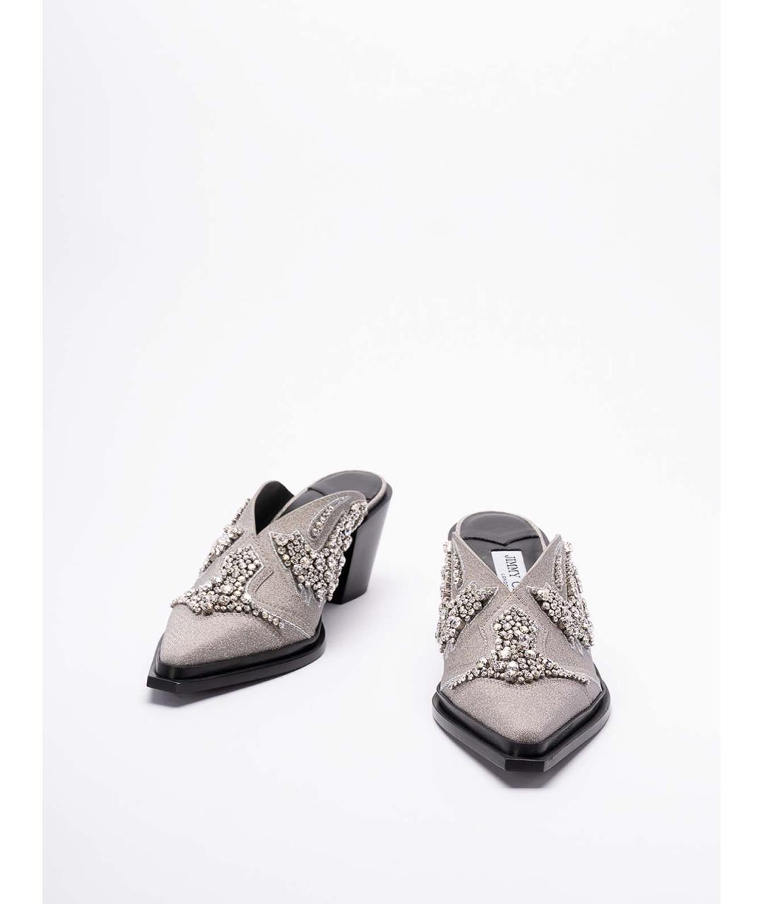 JIMMY CHOO Серебряные текстильные сабо, фото 2