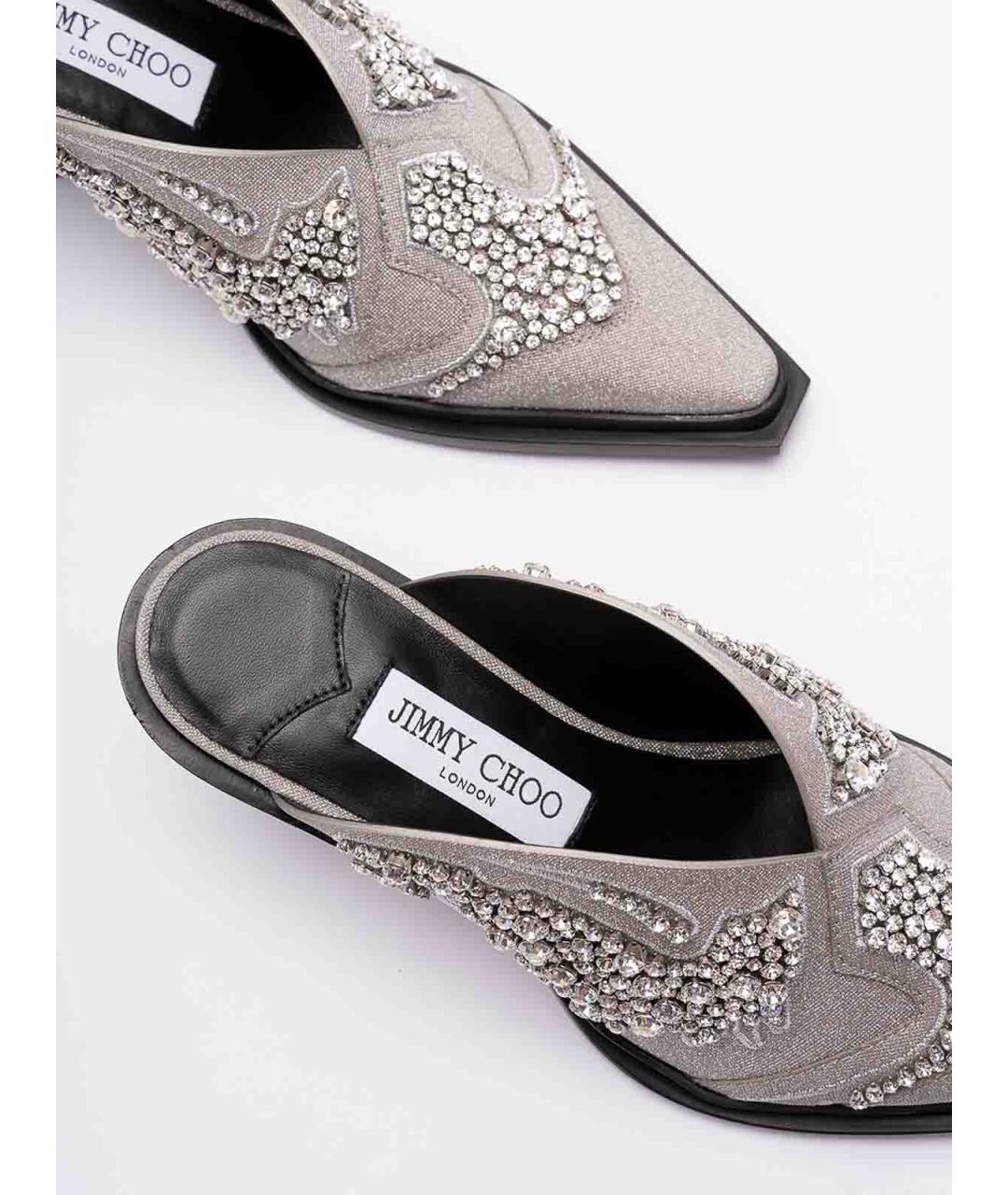 JIMMY CHOO Серебряные текстильные сабо, фото 6