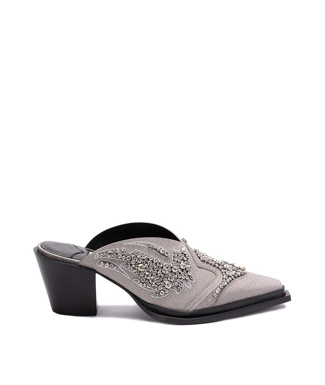 JIMMY CHOO Серебряные текстильные сабо, фото 1