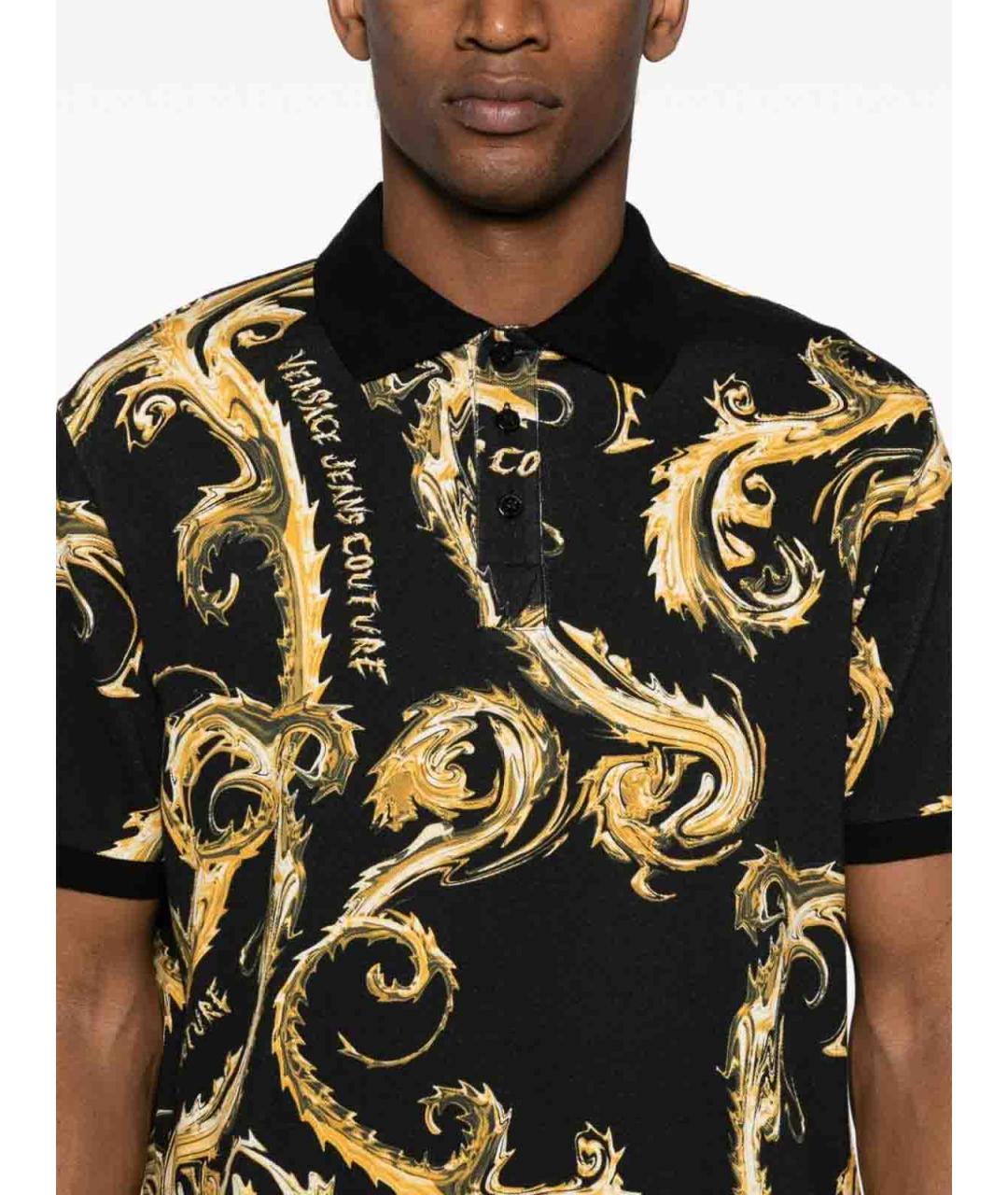 VERSACE JEANS COUTURE Черное хлопковое поло с коротким рукавом, фото 3
