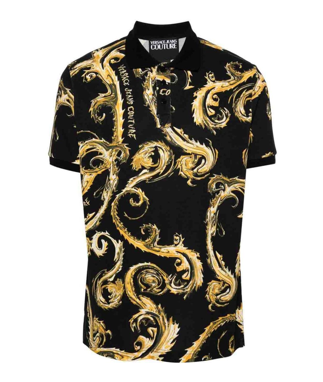 VERSACE JEANS COUTURE Черное хлопковое поло с коротким рукавом, фото 1