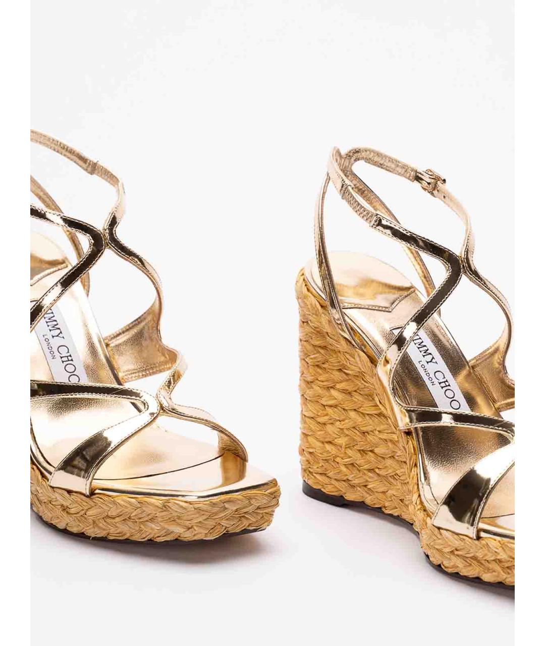 JIMMY CHOO Золотые кожаные босоножки, фото 5