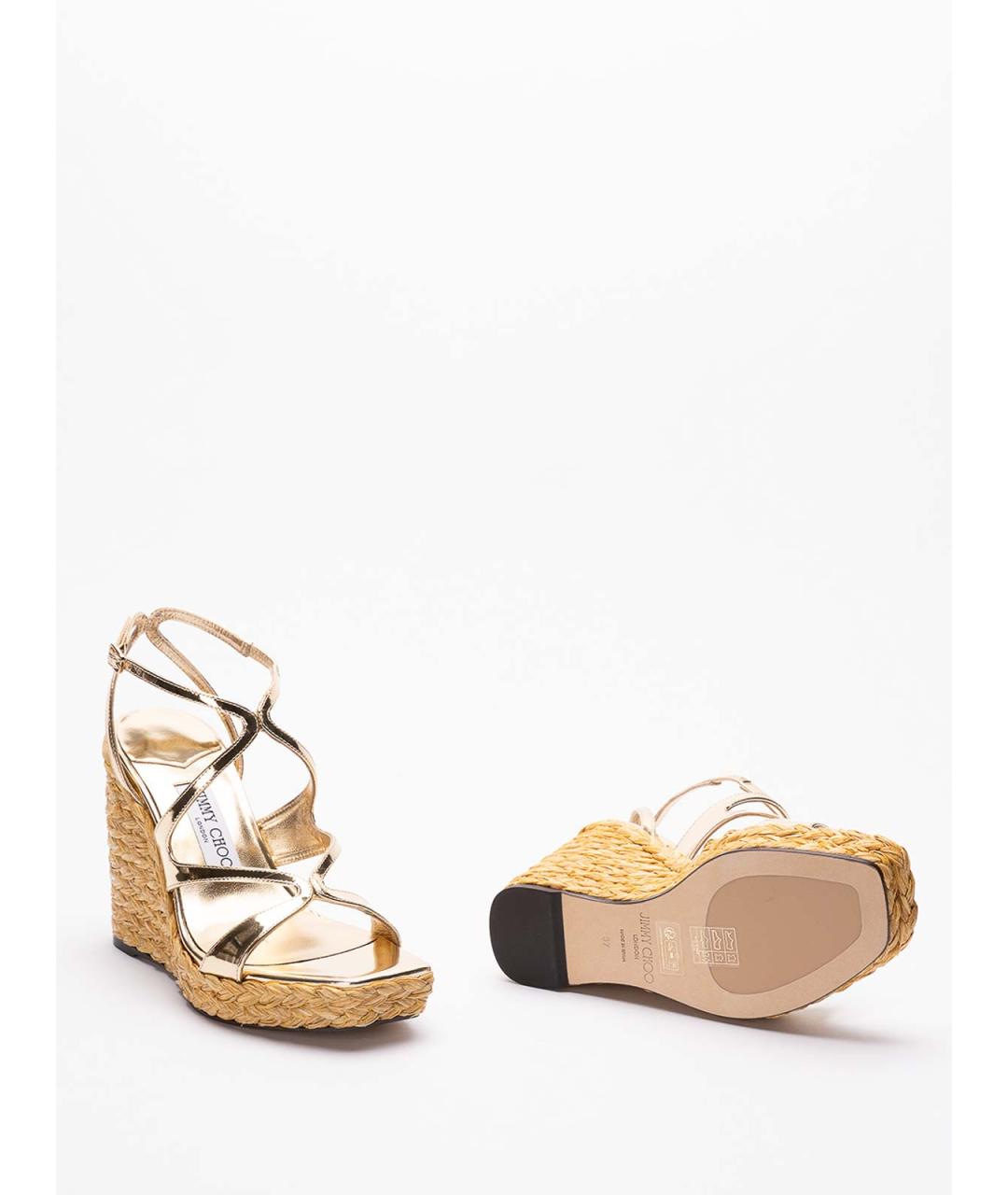 JIMMY CHOO Золотые кожаные босоножки, фото 4