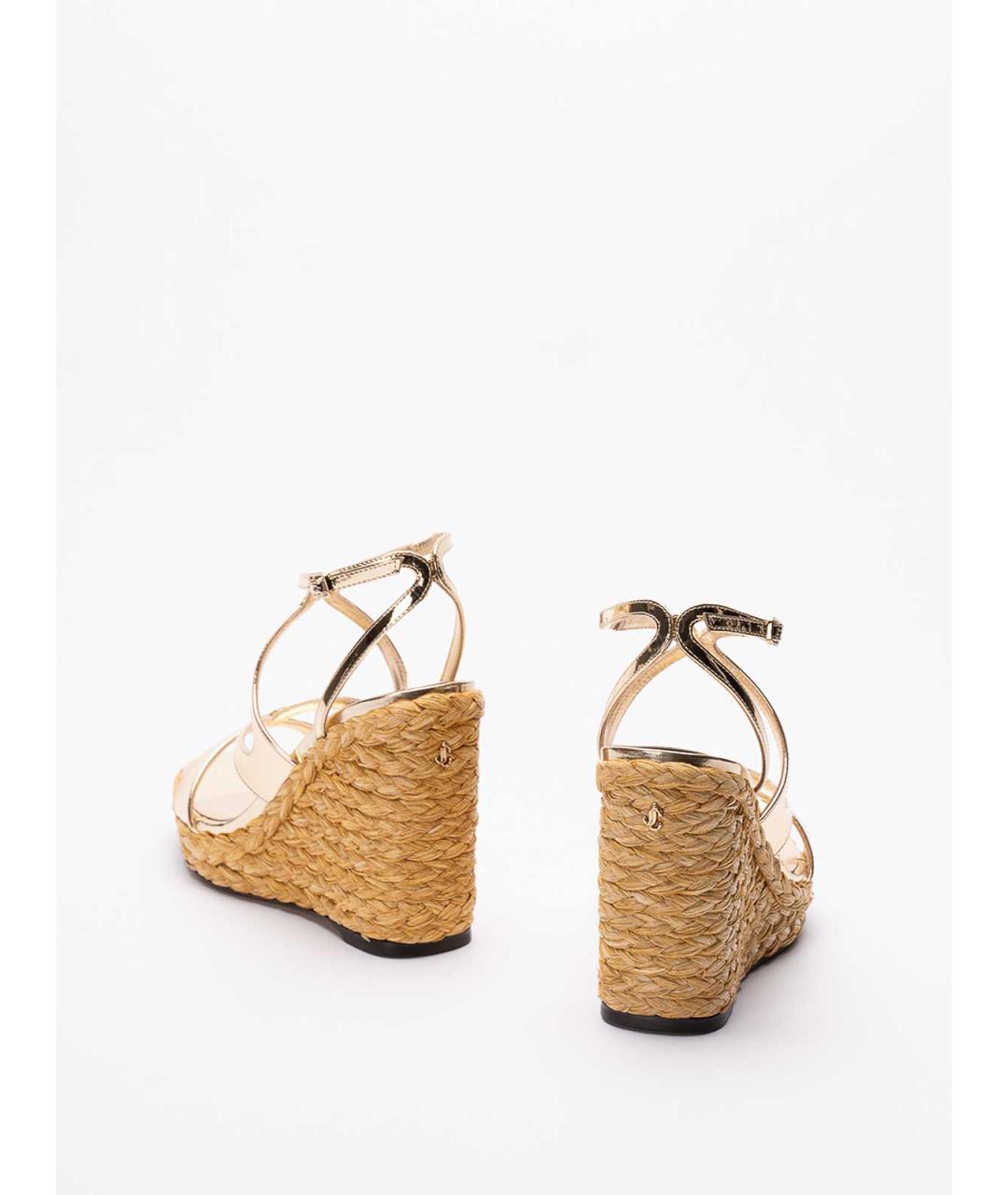 JIMMY CHOO Золотые кожаные босоножки, фото 3