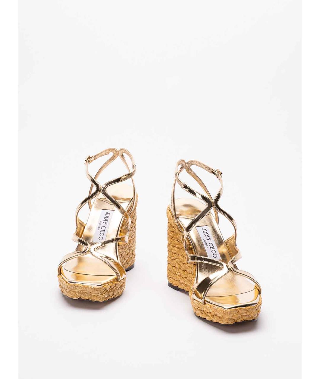 JIMMY CHOO Золотые кожаные босоножки, фото 2