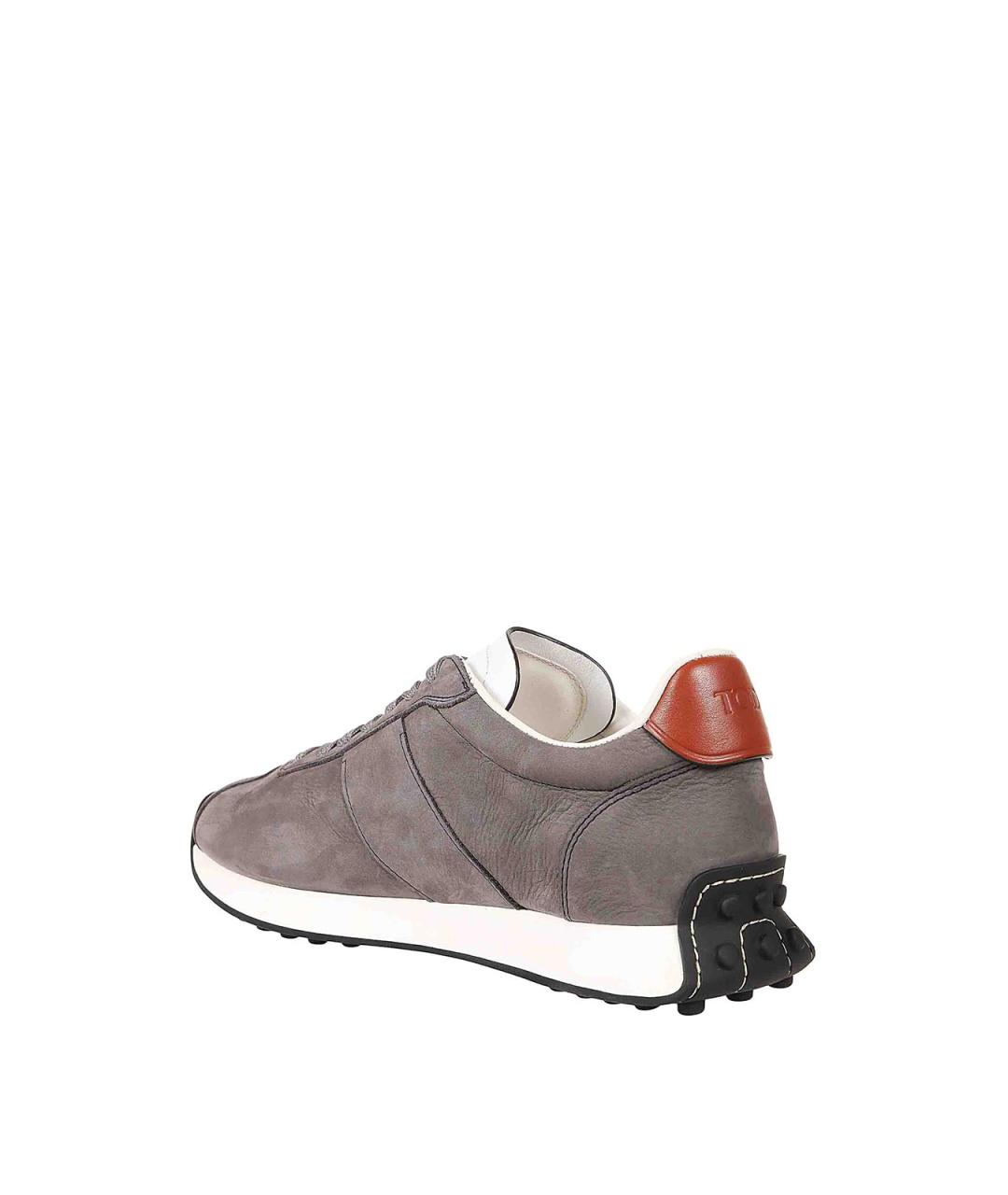 TOD'S Серые кожаные низкие кроссовки / кеды, фото 3