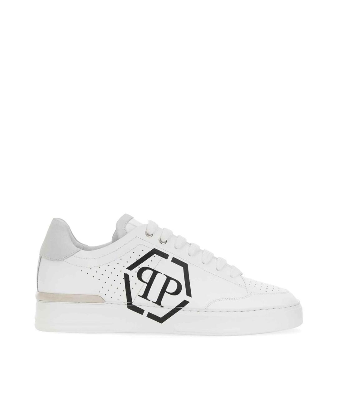 PHILIPP PLEIN Белые кожаные низкие кроссовки / кеды, фото 1