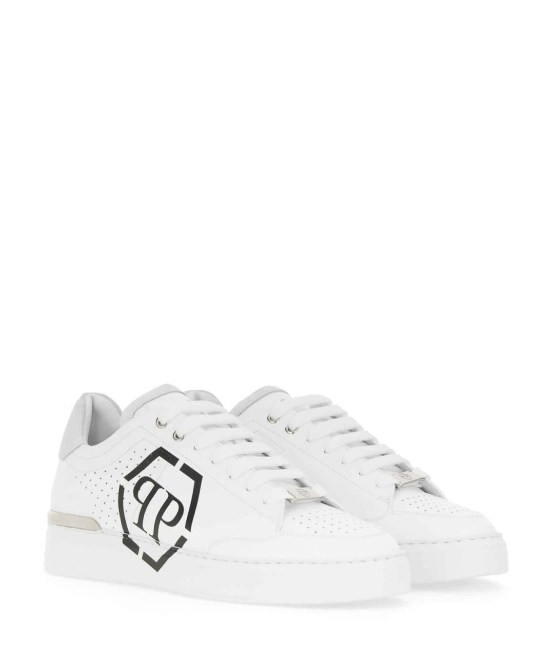 PHILIPP PLEIN Белые кожаные низкие кроссовки / кеды, фото 2