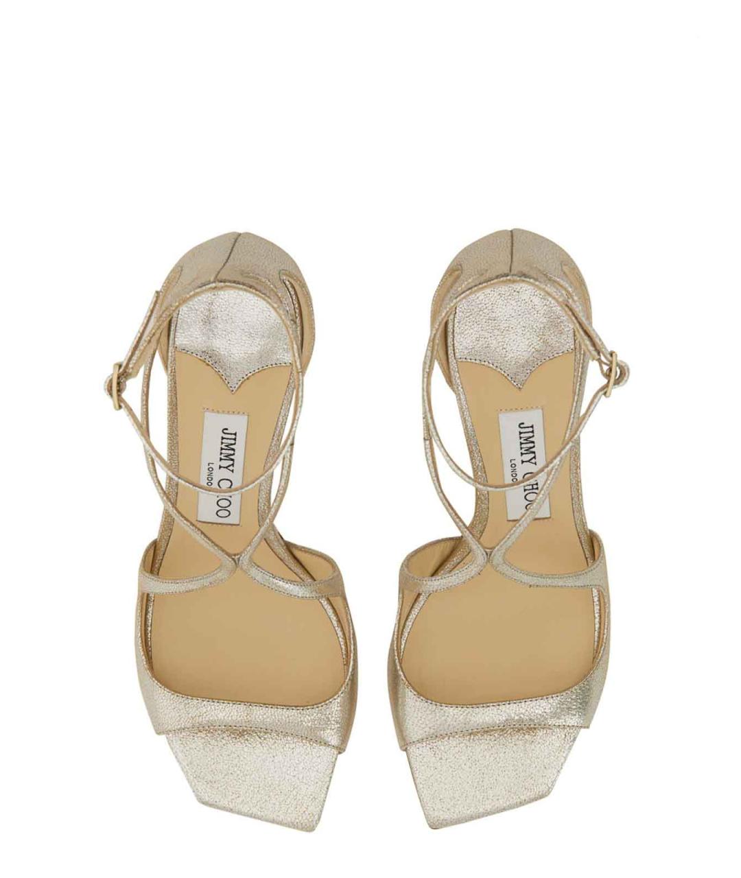 JIMMY CHOO Золотые кожаные босоножки, фото 5