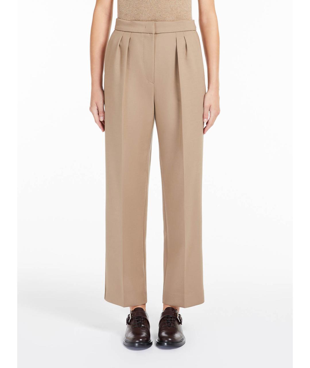 MAX MARA Бежевые шерстяные прямые брюки, фото 3