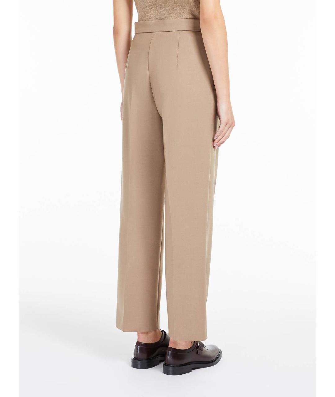 MAX MARA Бежевые шерстяные прямые брюки, фото 4