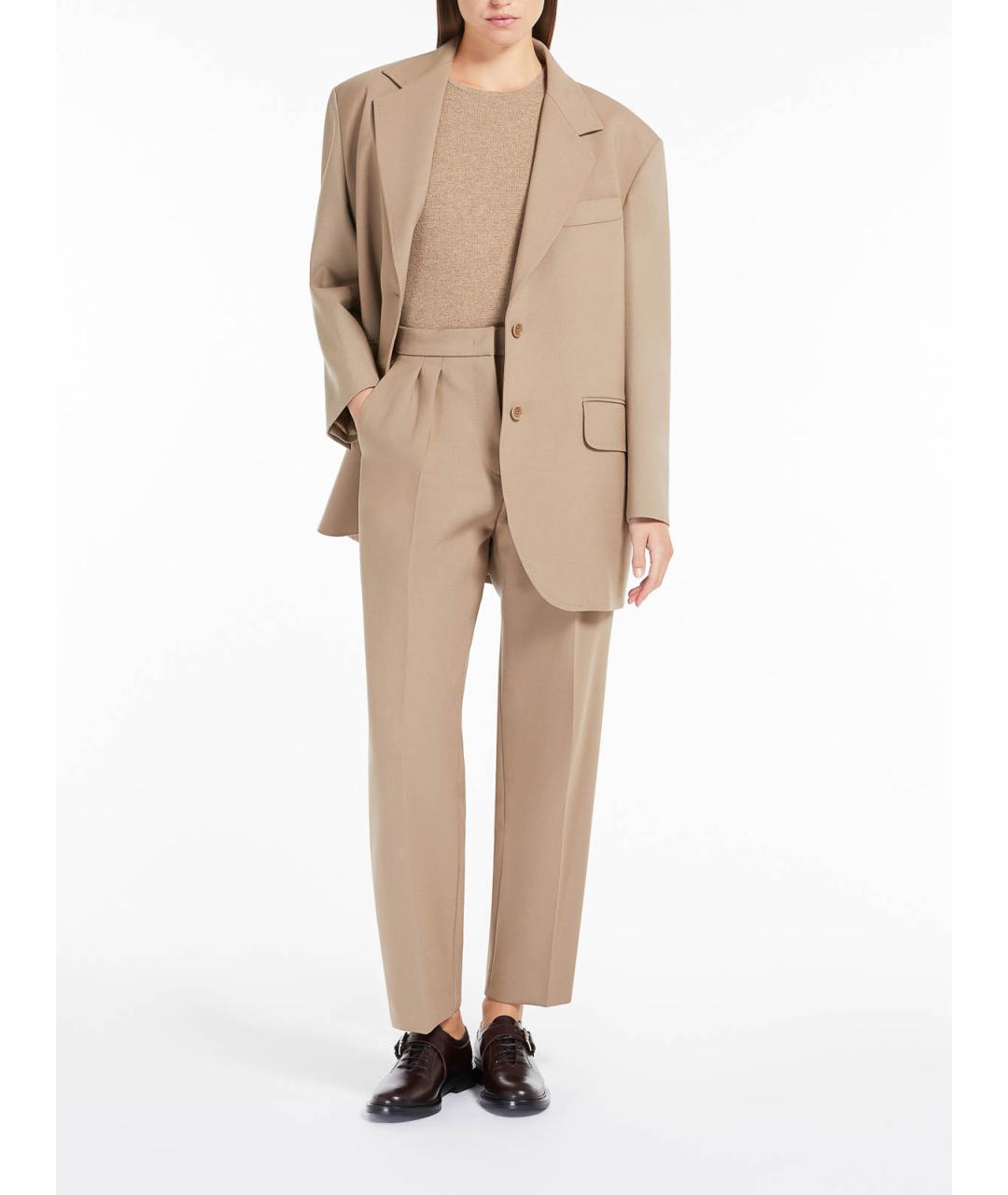 MAX MARA Бежевые шерстяные прямые брюки, фото 2