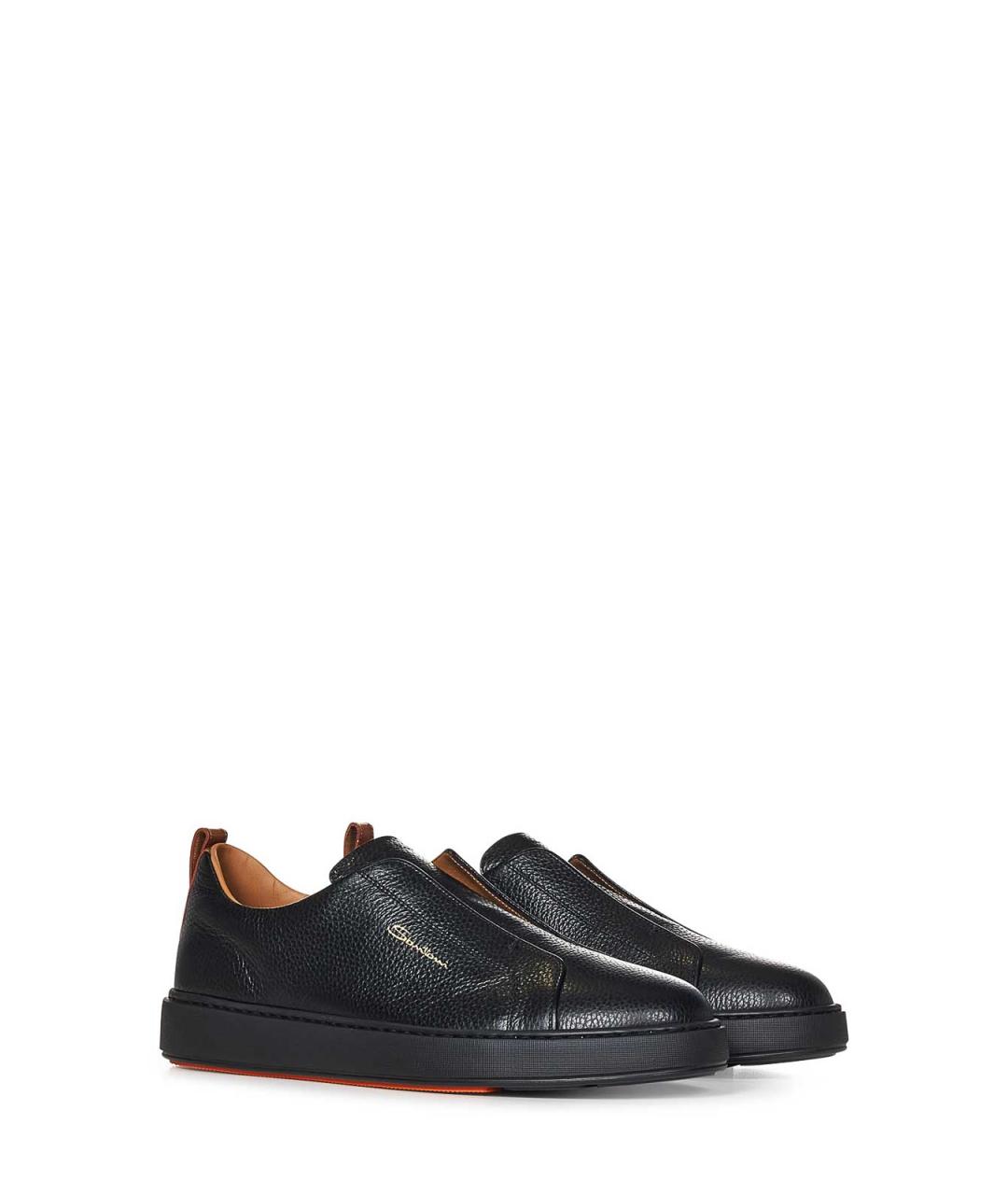 SANTONI Черные кожаные низкие кроссовки / кеды, фото 2