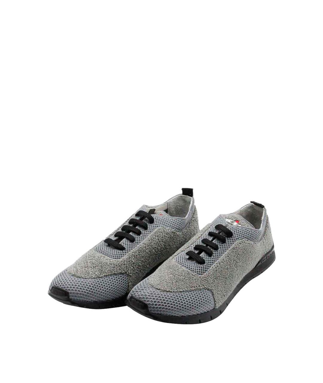 KITON Серые текстильные низкие кроссовки / кеды, фото 1