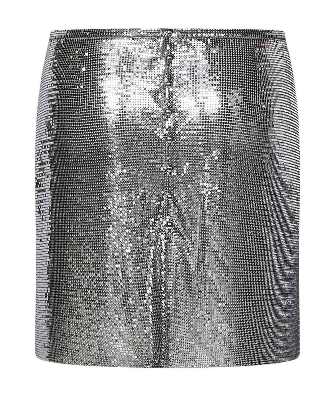 PACO RABANNE Серебряная полиэстеровая юбка мини, фото 2
