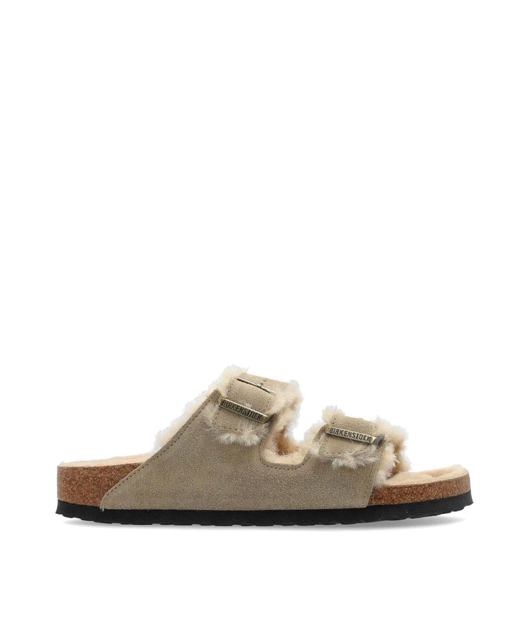 BIRKENSTOCK Бежевые замшевые шлепанцы, фото 1