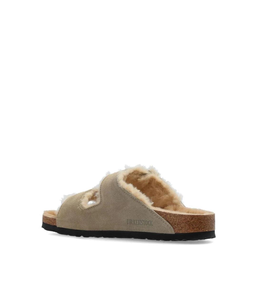 BIRKENSTOCK Бежевые замшевые шлепанцы, фото 4