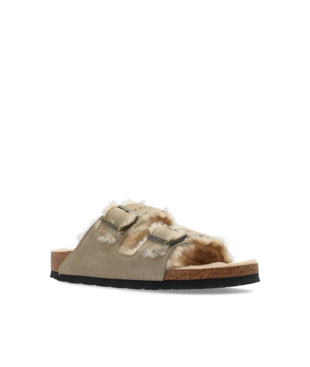 BIRKENSTOCK Бежевые замшевые шлепанцы, фото 2