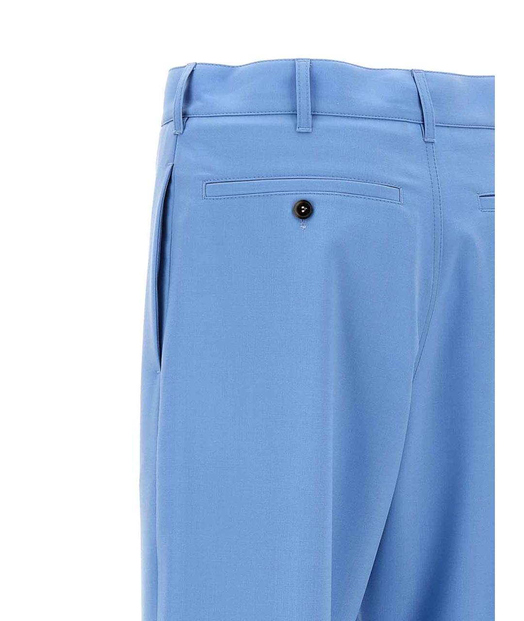 MARNI Голубые шерстяные повседневные брюки, фото 4