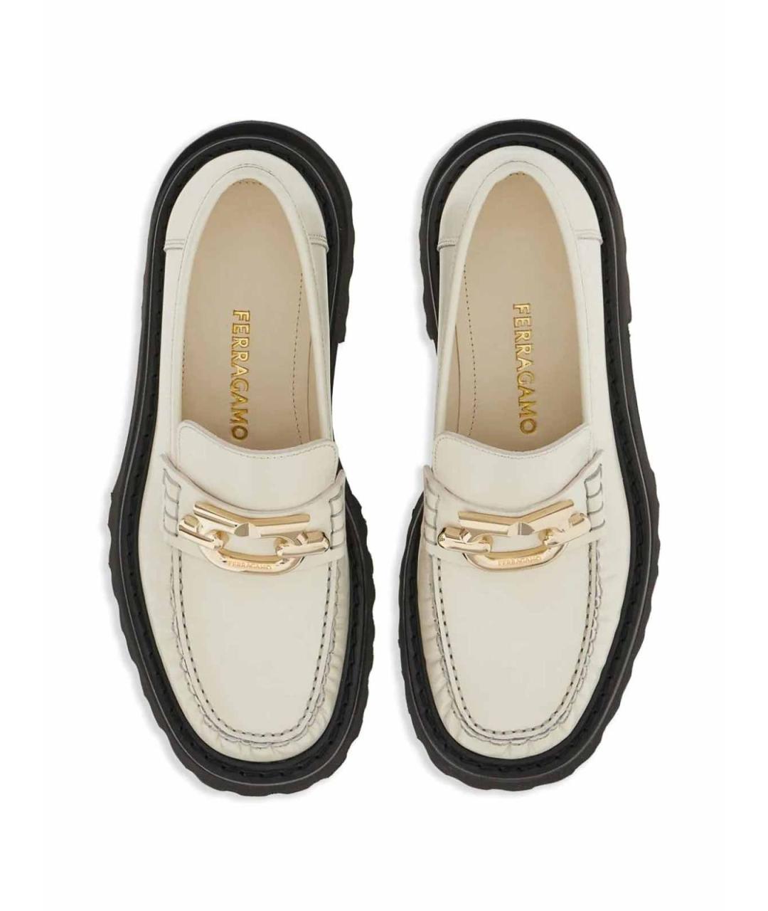 FERRAGAMO Белые кожаные лоферы, фото 3
