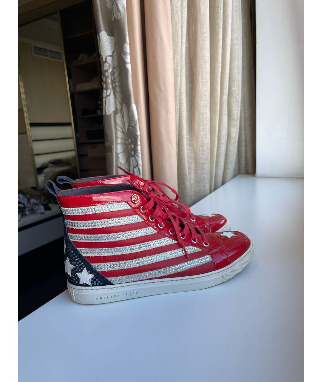 PHILIPP PLEIN Красные кроссовки из лакированной кожи, фото 6
