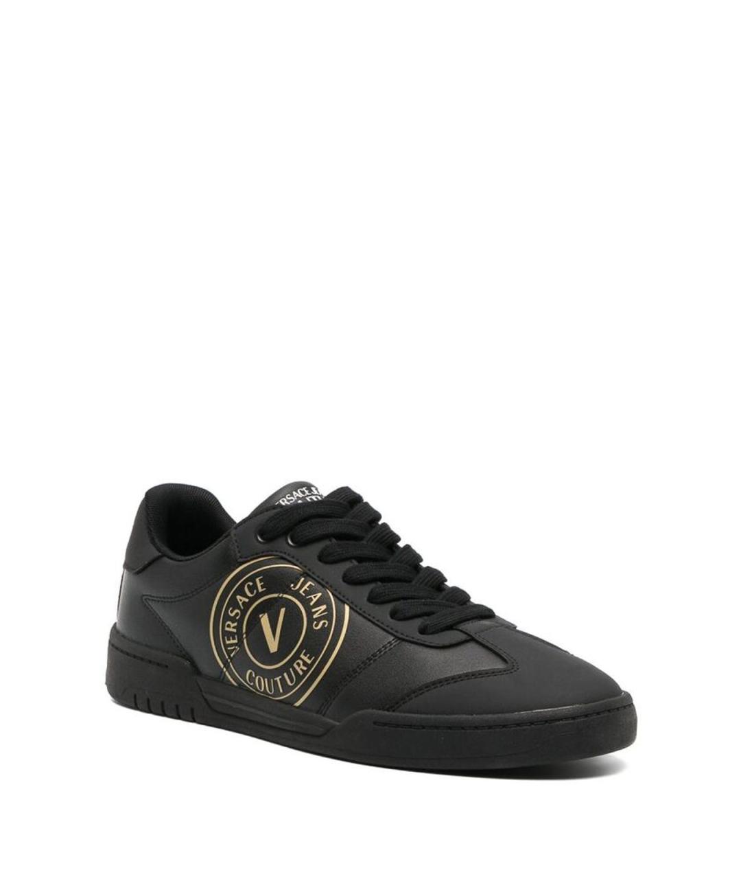 VERSACE JEANS COUTURE Черные кожаные низкие кроссовки / кеды, фото 4