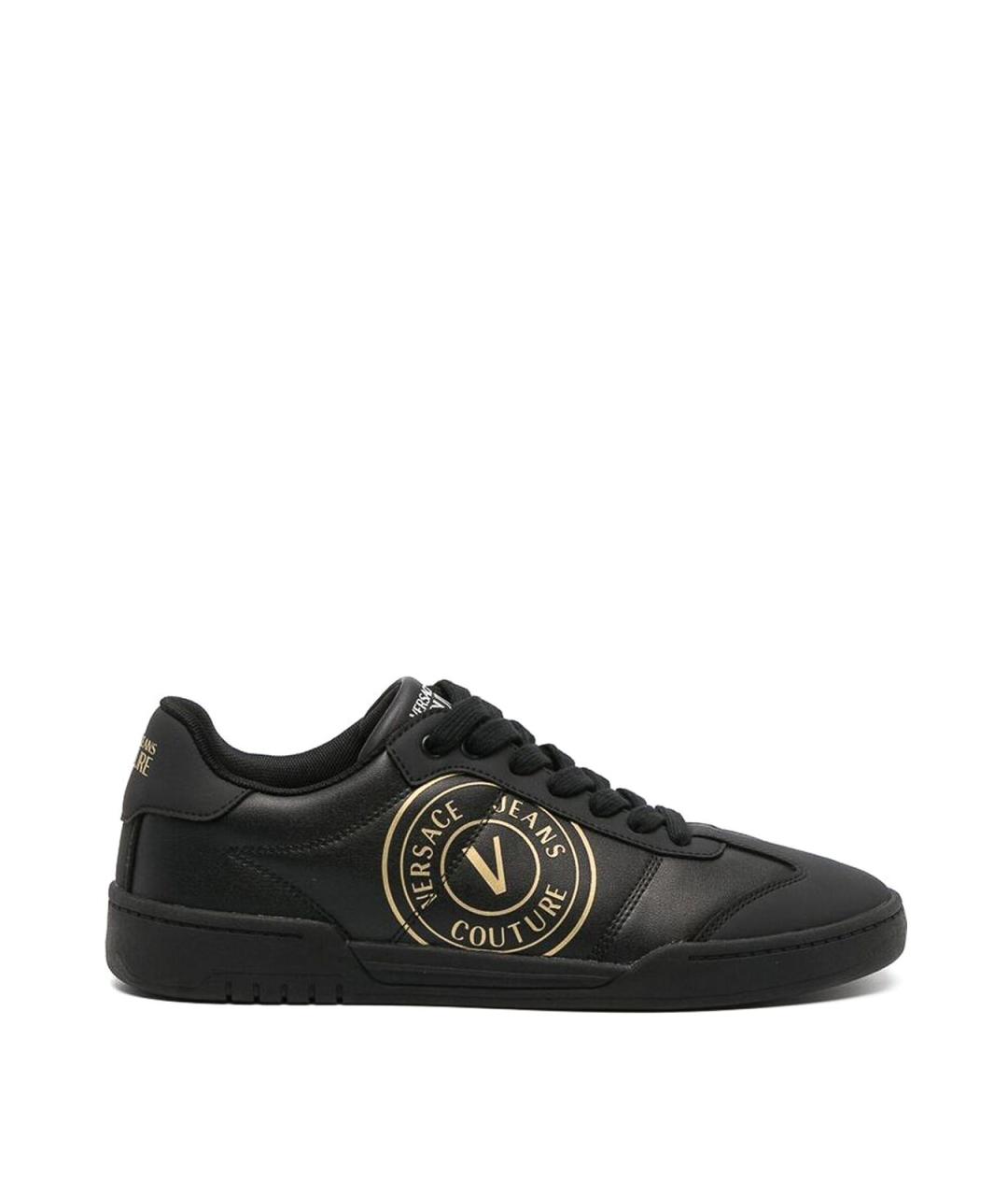 VERSACE JEANS COUTURE Черные кожаные низкие кроссовки / кеды, фото 1